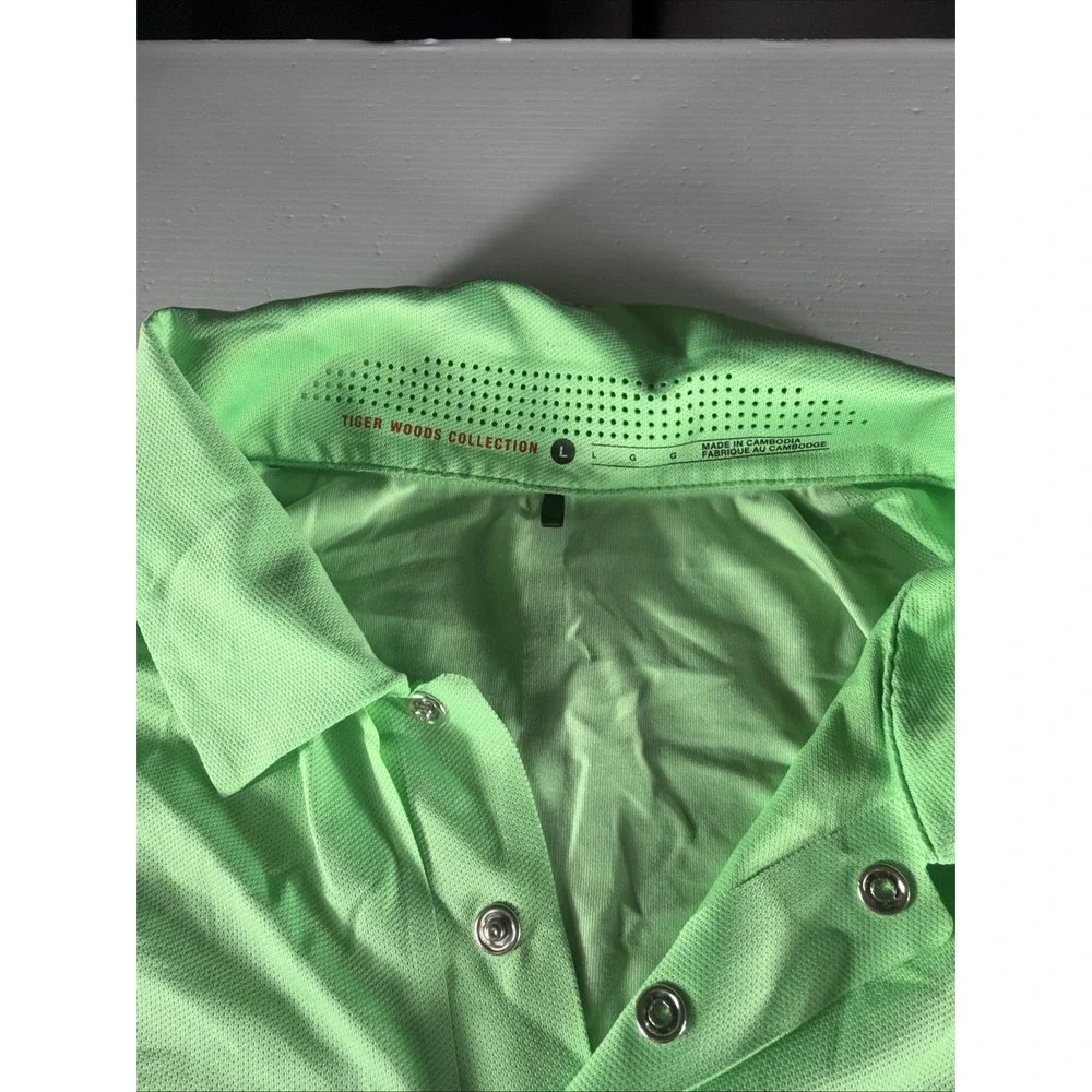 Nike Tiger Woods Collection Golf Polo Men's L Green Bear Lakes Striped
